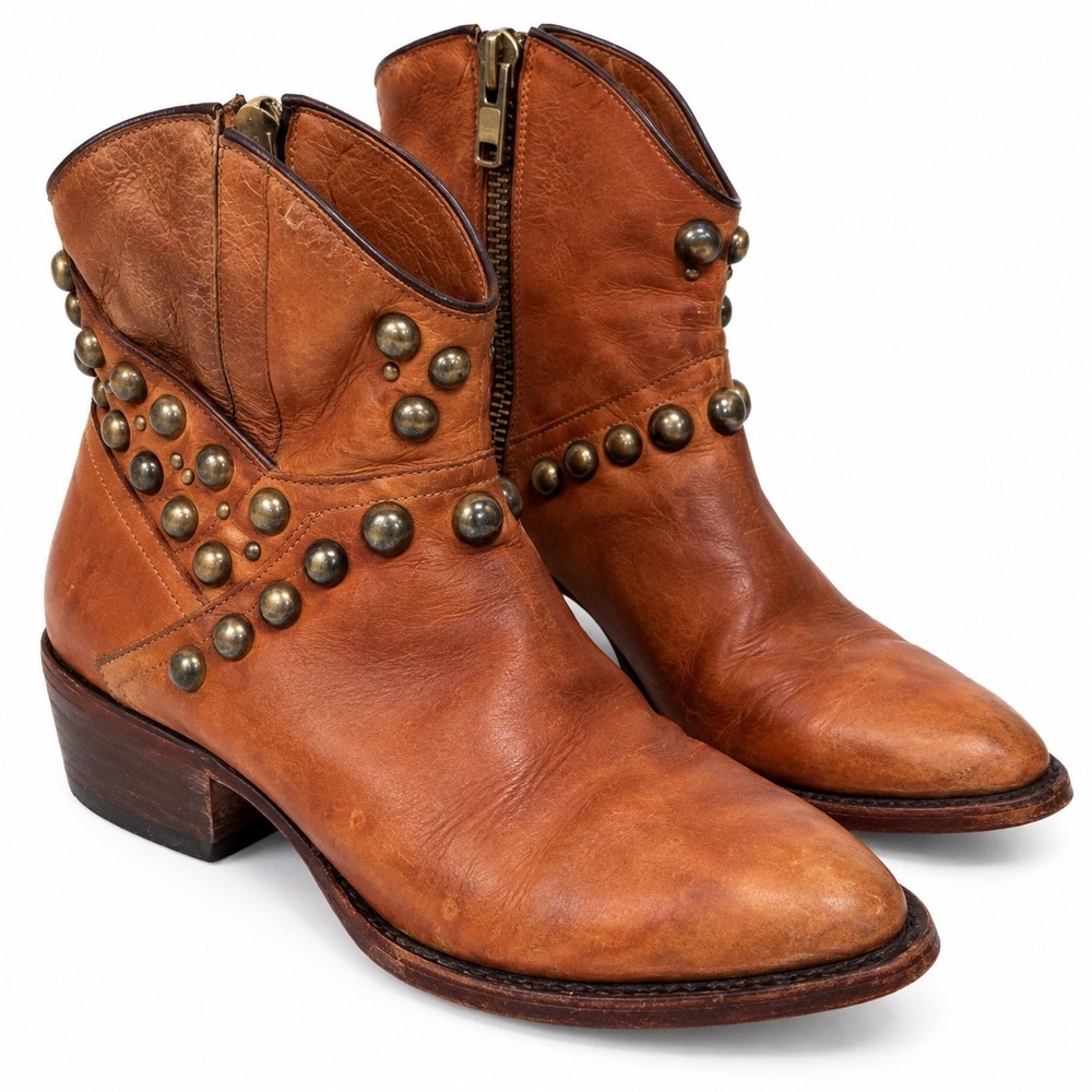 Matisse Womens 6 B Brown Leather Studded Western Ankle Boots Cowboy Boho